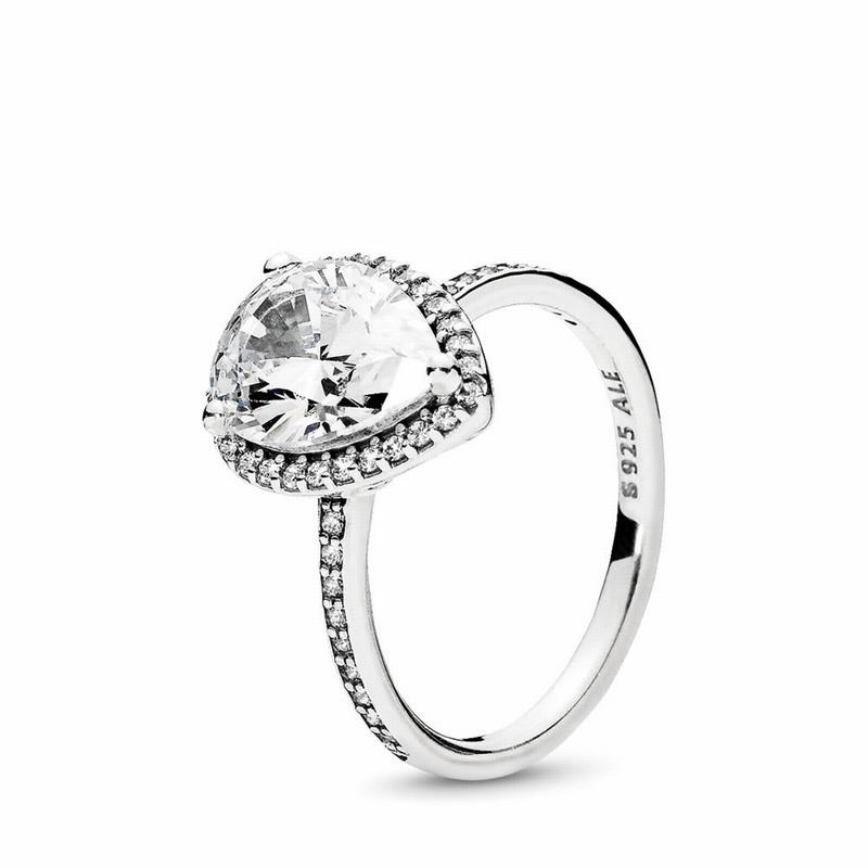 Pandora Sparkling Teardrop Statement Ring - Sterling Silver/Cubic Zirconia - Canada | YE5357QC